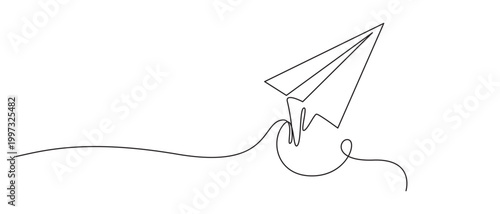 Minimalist continuous one line art illustration of a paper plane.paper plane continuous one line art drawing,