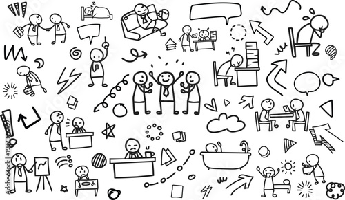 Daily Work Life Business People Hand Drawn Doodle Vector Background