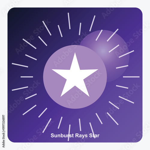 Purple Celestial Star Icon with Sunburst Rays and Geometric Circles; Abstract Vector Graphic for Logo, App, or Celestial Design