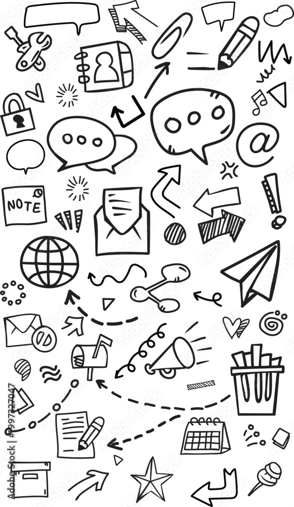 Naklejka premium Email Communication Inbox Hand Drawn Vertical Doodle Vector