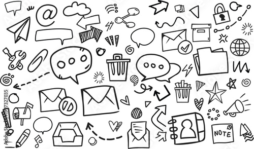 Email Inbox Communication Hand Drawn Horizontal Doodle Vector Background