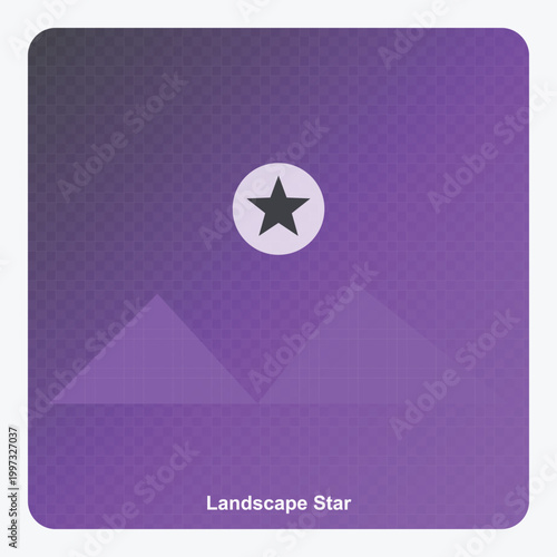 Purple Gradient Landscape Icon with Star and Mountain Silhouette - Minimalist App UI Vector Illustration for Web and Mobile Design Placeholder