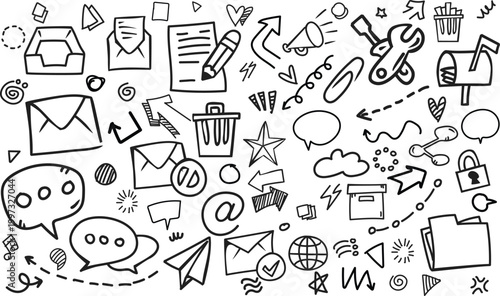 Mail Inbox Office Communication Doodle Horizontal Vector Background