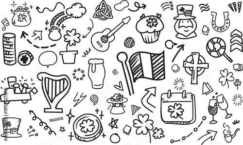 Saint Patrick Day Celebration Hand Drawn Doodle Vector Background