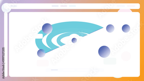 Business analytics dashboard with concentric orbit rings centerpiece and floating nodes in pastel gradient admin interface layout