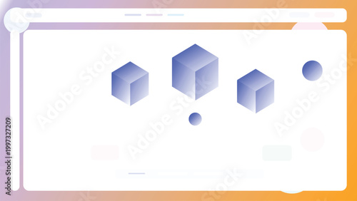 Modern analytics dashboard interface with floating isometric cubes centerpiece in pastel gradient admin layout for business reports