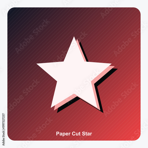 Paper Cut Style Star Icon on Dark Red to Black Gradient Background with Diagonal Pattern, Vector Illustration Concept for UI Design, Apps, and Creative Projects