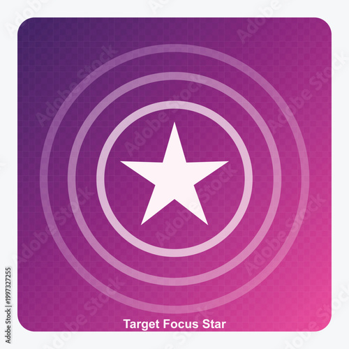 Modern Target Focus Star Icon on Purple and Pink Gradient Background with Concentric Circles – Abstract Goal, Achievement, and Success Vector Concept