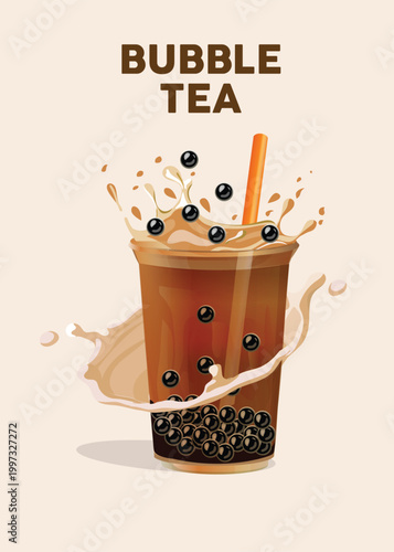 Bubble Tea Drink Illustration with Splashes