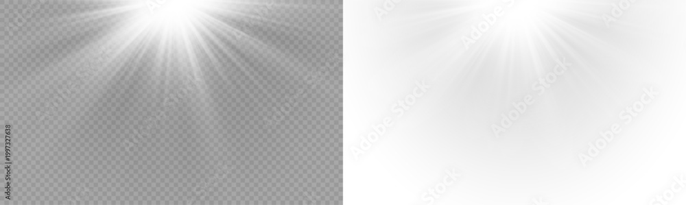 Obraz premium Yellow star flashed with sparkles sun isolated on white background. Soft glow without departing rays, sunlight with lens flare effect. PNG vector light effect.
