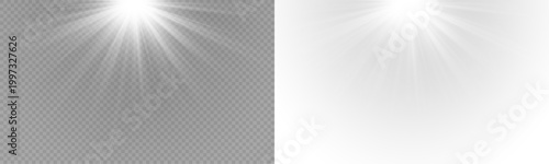 Yellow star flashed with sparkles sun isolated on white background. Soft glow without departing rays, sunlight with lens flare effect. PNG vector light effect.