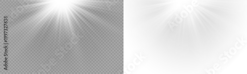 Yellow star flashed with sparkles sun isolated on white background. Soft glow without departing rays, sunlight with lens flare effect. PNG vector light effect.