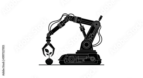 Industrial robotic arm machine working.