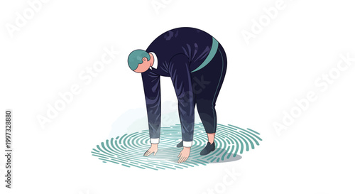 Digital Identity and Cyber Security Concept Illustration: Person Touching a Large Biometric Fingerprint for Data Privacy and Personal Protection
