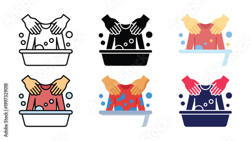 Washing clothes by hand in a basin with soap bubbles and water  household chore