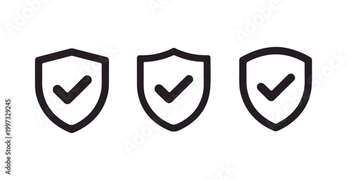 Security shield icon set with check marks representing verified status and safety guarantee symbols.