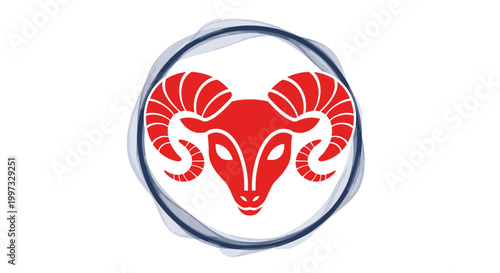 Aries zodiac symbol illustration with abstract circular frame, graphic resource for astrology