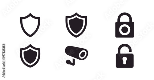 Security and lock vector icon set for web and app. protection, privacy, and cctv sign.