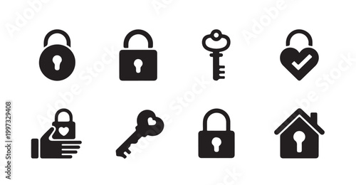 Security, privacy, and protection flat vector icons set. safety and lock collection signs.