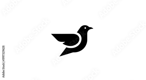 Minimalist black bird silhouette flying on white background, elegant logo design
