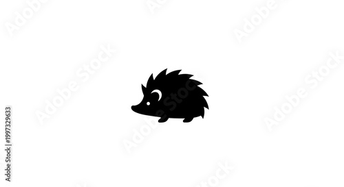 Minimalist Black Silhouette of a Cute Hedgehog on a White Background