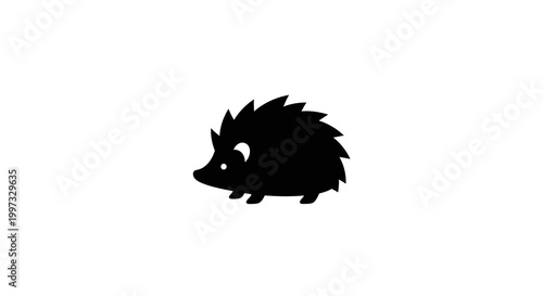 Minimalist Black Silhouette of a Hedgehog on White Background