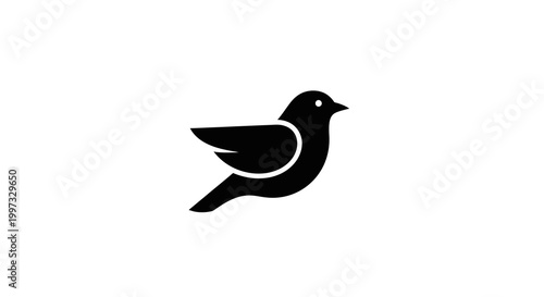 Minimalist Black Bird Silhouette Icon Flying on White Background