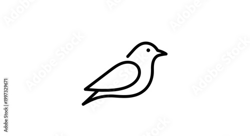Minimalist Outline Drawing of a Small Bird Perched