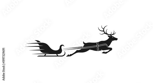 Reindeer pulling Santa's sleigh silhouette, fast motion, winter holiday season