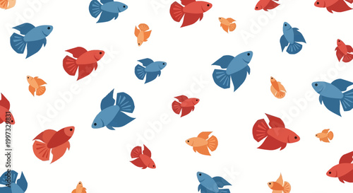 Vibrant Betta Fish Seamless Pattern - Siamese Fighting Fish Illustration