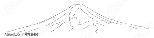Minimal sketch of mount Fuji in line art drawing style. Japanese symbol, mountain panorama peak.