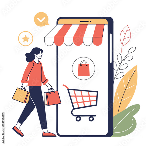 Online Shopping E-commerce Mobile Concept Illustration