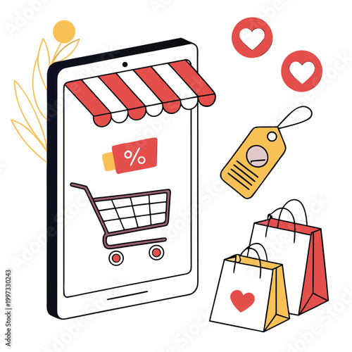 Online Shopping E-commerce Mobile Concept Illustration