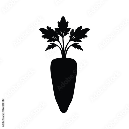 Black and white carrot plant isolated silhouette vector illustration design, carrot seedling silhouette vector illustration