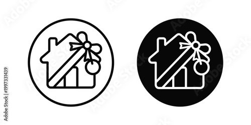 Gift house icons, house gift symbols, present home signs, wrapped house logos