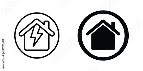 House icons, home symbols, energy efficiency, residential signs, black and white graphics
