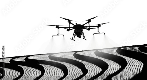 Drone flying over field aerial view.
