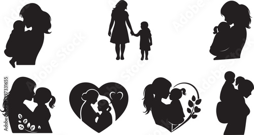 Black silhouette of mother reading a book to child 1
