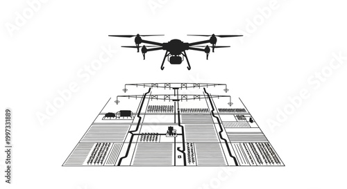Drone flying over industrial area.