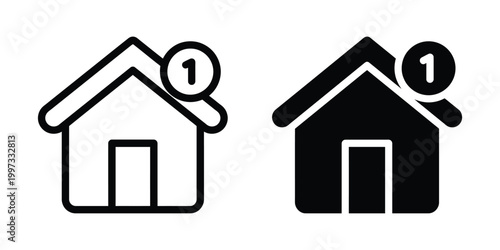 House icons, home symbols, black and white, simple outline style, 2 icons, vector graphics