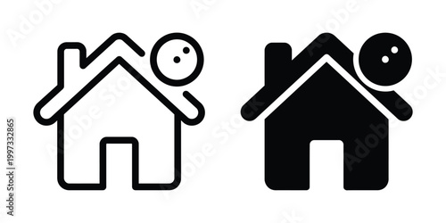 home, house, people, icon, symbol, black, white, illustration, 2 icons