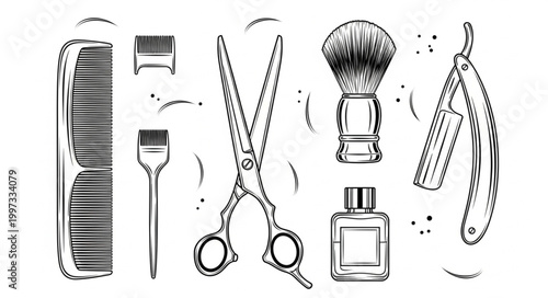 Vintage barber tools set illustration.