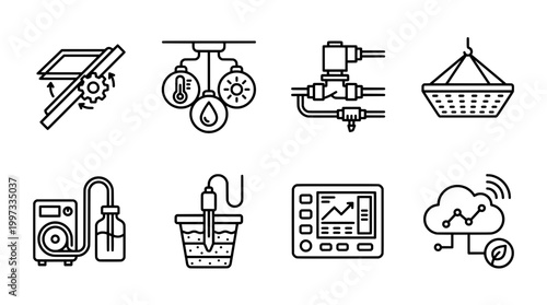 Modern agriculture and technology icons illustrating farming and cultivation