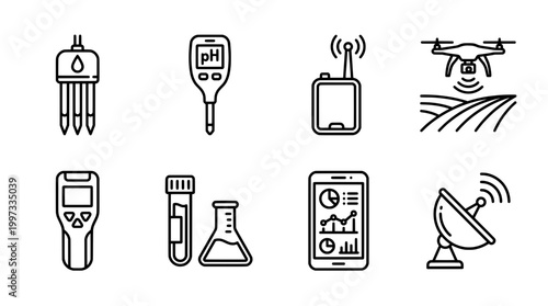 Modern agriculture and technology icons illustrating farming and science