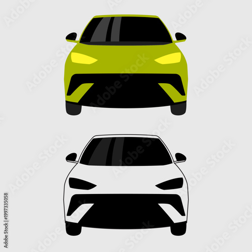 Modern front view car silhouette vector illustration set