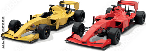 Formula Racing Cars in Yellow and Red for Motorsport, Speed, and Automotive Design Projects