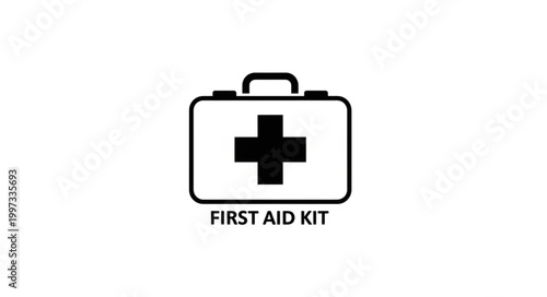 First Aid Kit Icon with Cross Symbol and Text.