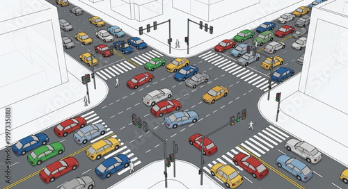 Obraz na płótnie Busy City Intersection With Heavy Traffic Congestion.