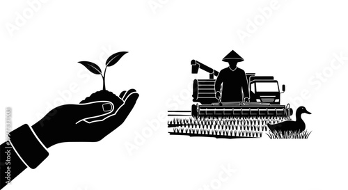 Hand holding small green plant sprout.