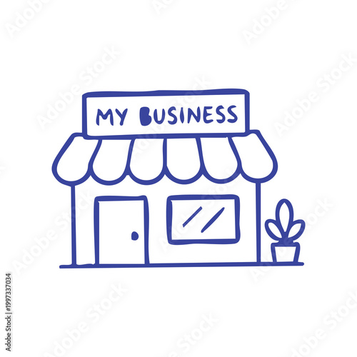 Hand drawn doodle illustration of a small business store front.